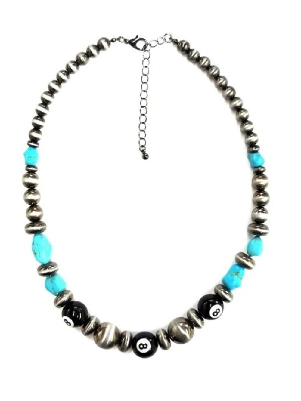 Tipi 8 Ball Navajo Style Pearl & Turquoise Necklace - SN0630MUL